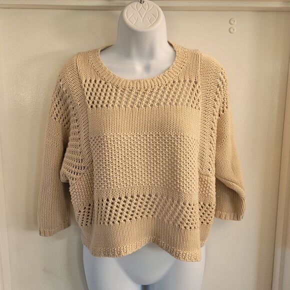 Lovers + Friends Open Knit Pullover Sweater Cropped Boxy Size Small - Picture 3 of 6